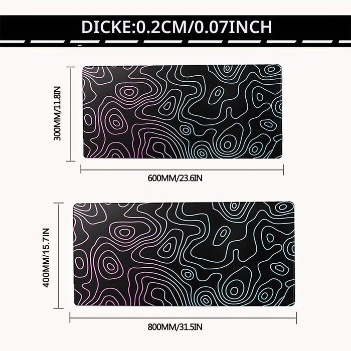 Ігровий килимок для миші Rcege Dazzle Black, протиковзкий геймерський підкладник на стіл з прошитими краями, 800x400 мм