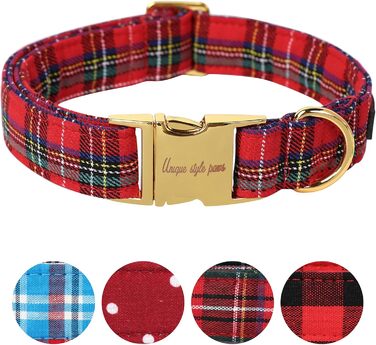 Нашийник для собак Unique Tyle Paw, регульований, м'який та зручний, в клітинку, для собак маленьких, середніх та великих порід, обхват шиї 25,4–40,6 см (XL, Червоний)