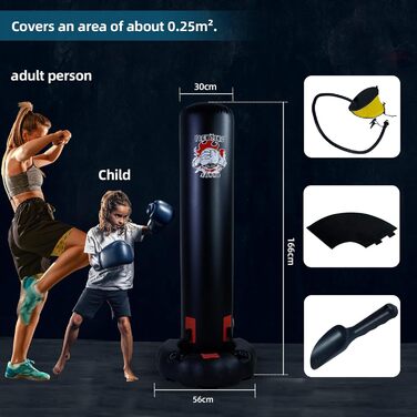 ZERRO Боксерський мішок-підставка, діаметр 30 см, для дітей та дорослих, чорний, з насосом