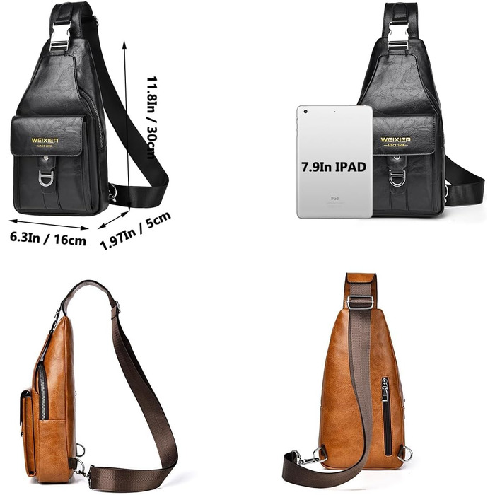 Чоловіча сумка-слінг з натуральної шкіри, водонепроникна, легка, для подорожей, велоспорту, кемпінгу (чорна)