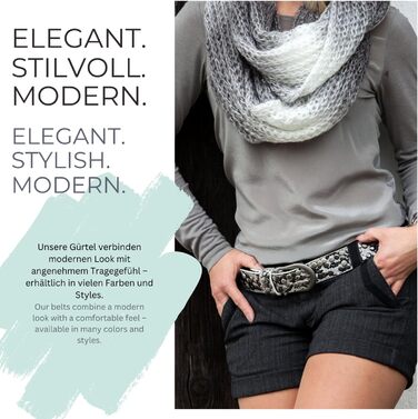 Жіночий ремінь styleBREAKER з заклепками 4 см, екошкіра, металева пряжка, вінтажний стиль для джинсів, регульований