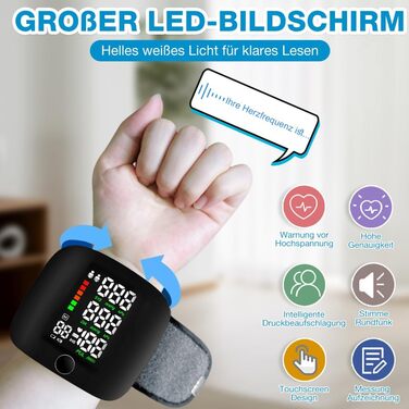 Тонометр на зап'ясті ADDLIVE Digital - точний вимір артеріального тиску з LCD-дисплеєм та пам'яттю на 99 показників, автоматичне озвучування (німецька мова)