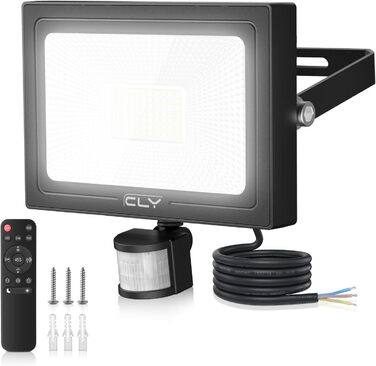 CLY 60W LED Floodlight with Motion Sensor, Remote Control, 5640LM, 6500K Cool White, IP66 Waterproof Outdoor Floodlight with Sensor, 4 Modes, 10 Brightness Levels, Spotlight for Garage, Garden, Yard