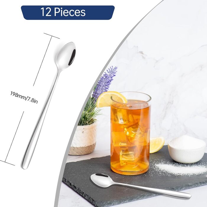 Набір ложок для лате макіато, 6 шт., 19.8 см, нержавіюча сталь. Ідеально для кави, коктейлів, десертів та морозива.