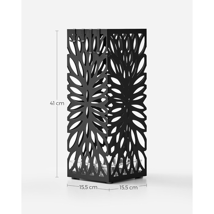 Стійка для парасоль та трекінгових палиць SONGMICS, чорна, металева, з піддоном для води, 4 гачки, 41 см