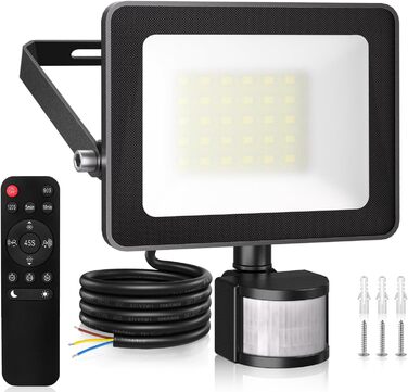 MEIKEE 60W LED Floodlight with Motion Sensor, 5900LM, 6500K Cool White, 3 Modes, 10 Brightness Levels, LED Floodlight with Sensor, IP66 Waterproof Spotlight for Garden, Garage, Sports Field (25 Watt)