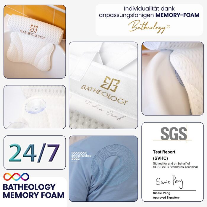 Bathtub Pillow, Ergonomic Bath Pillow for Bathtub with [Visco-Memory-Foam] Filling, Pillow for Relaxation Supporting the Spine, Support Function for Head, Back, Shoulder, Neck - SPA