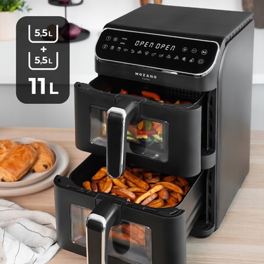 Вертикальна двокамерна аерофритюрниця 11л Air Fryer 2800W, 12 режимів