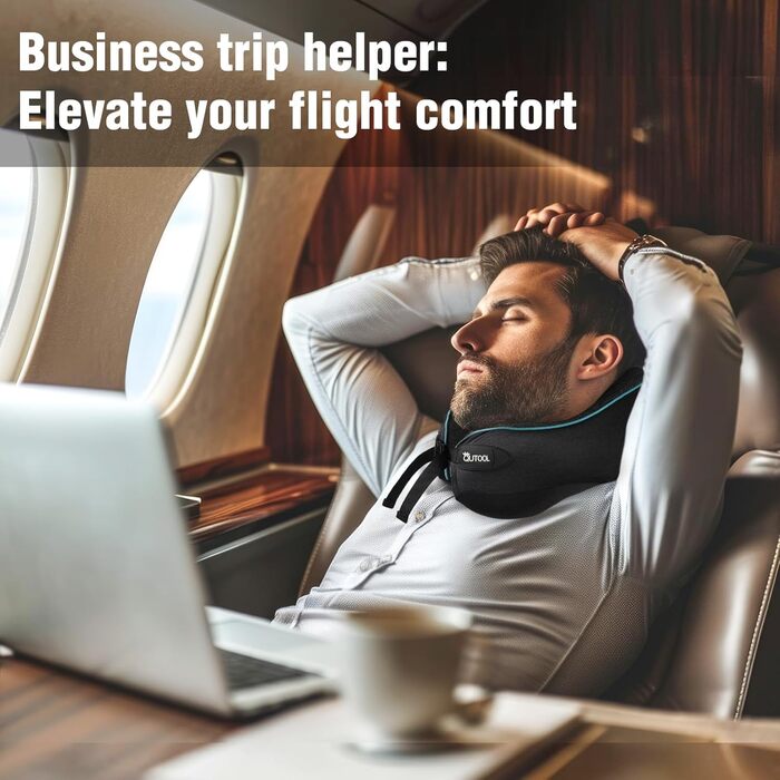 Подушка для шиї у літак Memory Foam з регульованими ремінцями, дихаючим чохлом, у вигляді «вушка» для літака, авто, поїзда. У комплекті сумка з гачком для зручного транспортування. Стандартна, для дорослих
