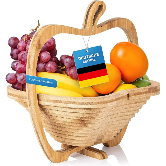 Кошик для фруктів Dimono® з бамбука, складаний, 3 в 1: кошик для фруктів, овочів та підставка під горщик, з дощечкою для нарізання, дизайн 