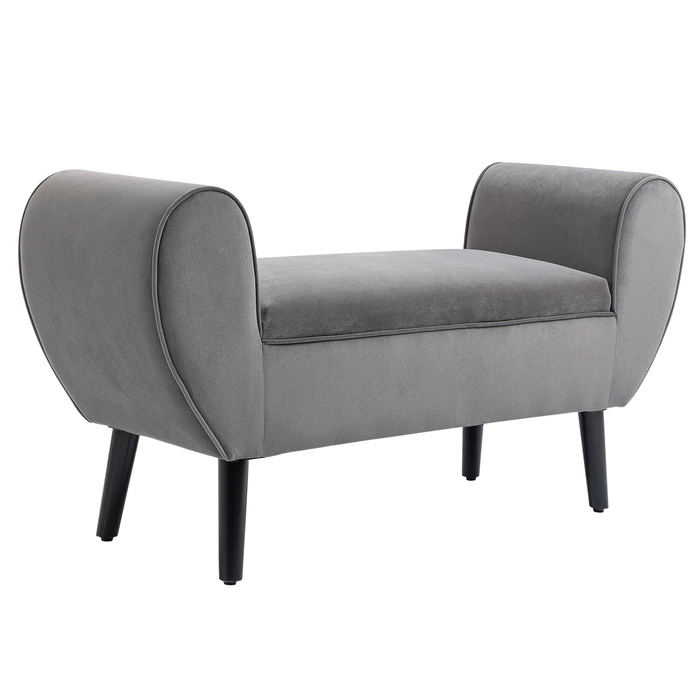 HOMCOM Bench Grey Modern Storage Chest Bench with Soft Polyester and Rubber Wood with Armrests 118x42x66cm for Entryway and Living Room