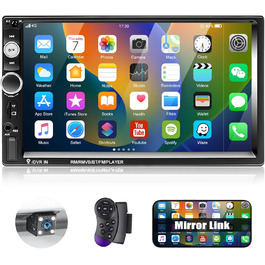Автомагнітола CAMECHO 2 DIN з 7-дюймовим сенсорним екраном, Bluetooth, Mirror Link, FM-радіо, USB, AUX, керування з керма, 7 кольорів підсвітки, камера заднього виду, MP5