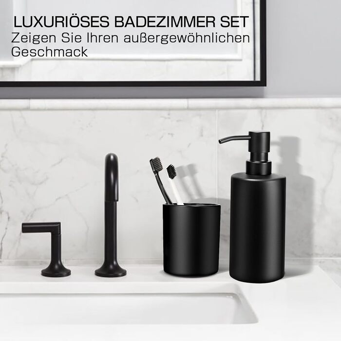 Набір для ванної кімнати GMISUN 5-ти частинний, чорний: 2 дозатори мила, 1 стаканчик для зубних щіток, 2 тримачі для ватних паличок, органайзер для ванної кімнати