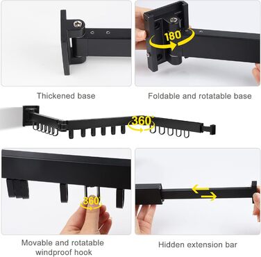 Настінна сушарка для білизни з висувною штангою 120 см, розкладна, з 18 гачками, для балкона, ванної кімнати, спальні, білий колір