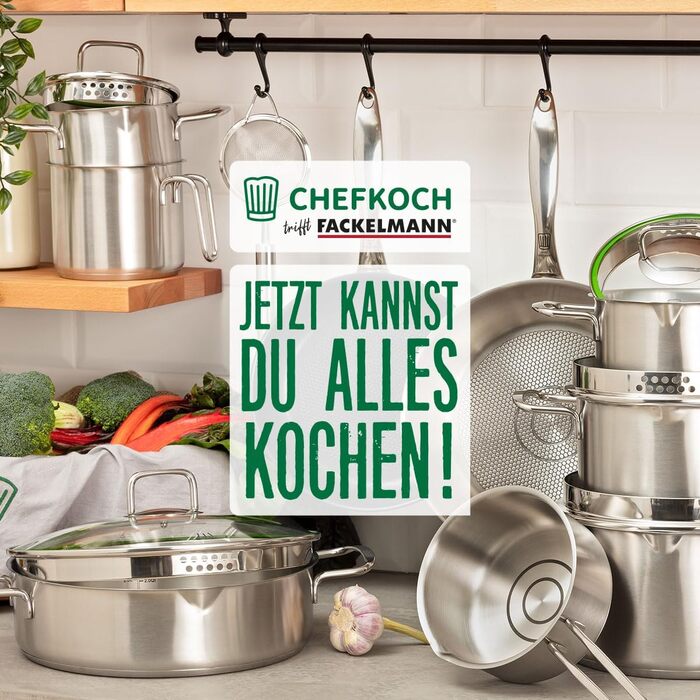 Fackelmann Chefkoch 2-Piece Stainless Steel Fry Pan Set - 28cm & 24cm - Induction & Dishwasher Safe
