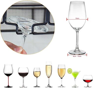 Тримач для келихів вина під шафу, металевий, 4-х рядний, на 8-12 келихів, антикорозійний, для бару, кухні, кафе (знімний), чорний