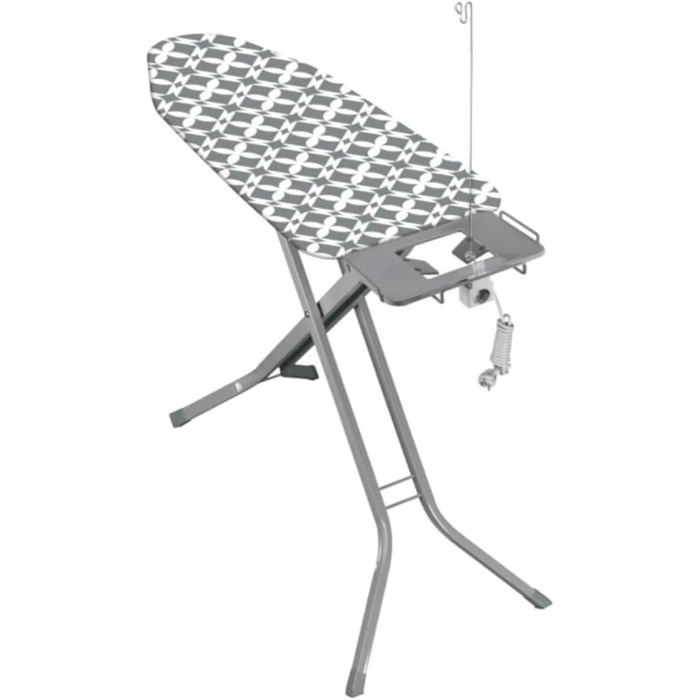 Професійне прасувальне обладнання з розеткою, тримачем для кабелю та підставкою для праски, антиковзаюче покриття, регульована висота до 99 см, складане, поверхня для прасування 120 x 42 см