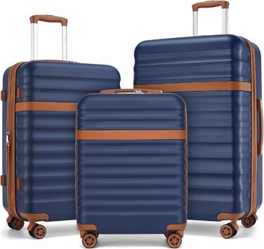 Набір валіз KONO (M, L, XL) з ABS+PC, 4 колеса, TSA-замок (кремовий/коричневий, темно-синій/коричневий)