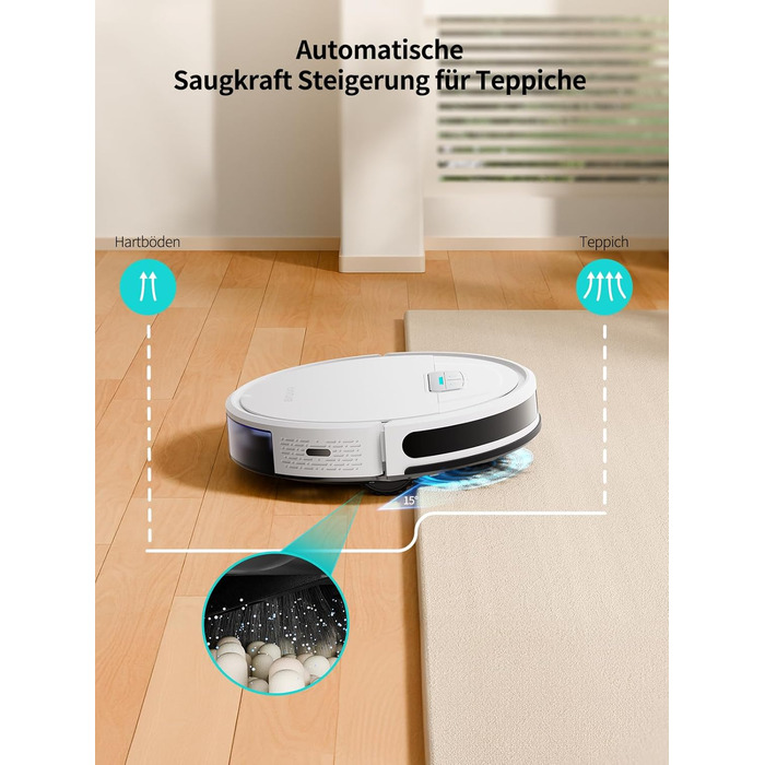 Робот-пилосос HONITURE G20 з функцією миття підлоги, 4000Pa, 3-в-1, для тварин, килимів, твердих підлог, з голосовим керуванням та пультом дистанційного керування, білий