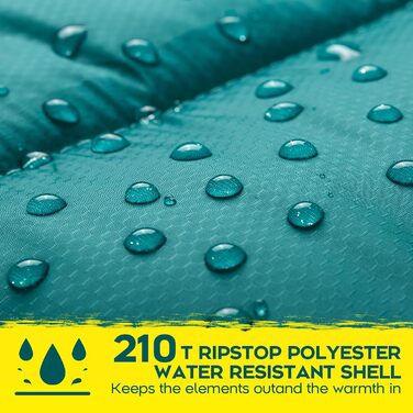 Спальний мішок Bessport фланелевий для кемпінгу 3-4 сезони -10°C-20°C | Зимовий, легкий, водонепроникний та теплий спальний мішок для дорослих та дітей, для подорожей з рюкзаком, кемпінгу, походів та подорожей. Фланелева підкладка, блакитний/зелений (-5°C