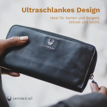 DONBOLSO Wallet Lisbon - Genuine Nubuck Leather Wallet for Women - XL Wallet with 13 Card Slots and RFID Protection - Gift a Stylish Wallet - Black