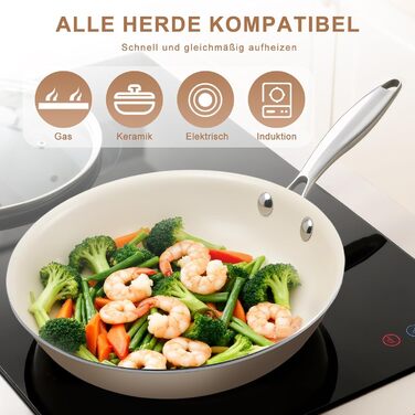 Пательня керамічна 24 см з антипригарним покриттям, індукція, духовка, посудомийка, без PFAS, PFOA, PTFE, алюміній з ручкою з нержавіючої сталі