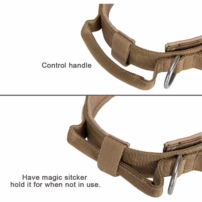 EXCELLENT ELITE SPANKER Tactical Dog Collar Nylon Adjustable Training Collar Heavy Duty Metal Buckle with Control Handle for Medium and Large Dogs with Patches (COB-L)