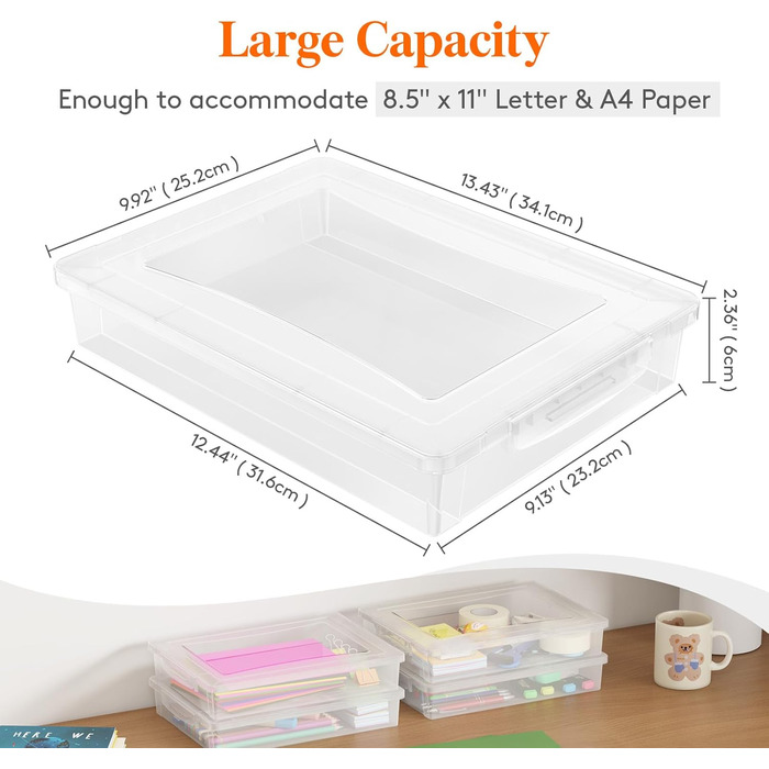 Lifewit 5L Storage Box with Lid, Plastic Box with Clip Closures, Document Box A Organizer, Multi-Purpose Boxes for Crafts, Paper, Art Supplies, Building Blocks, Tools (Transparent, 2)