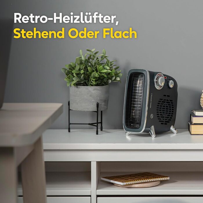 Тепловий вентилятор Russell Hobbs Retro RHRETHFH1001G, 1800 Вт, з термостатом та 2 режимами нагріву, сірий (до 20 м²)