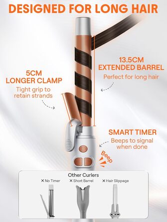 SHEGLAM Автоматичний локон для волосся, 25 мм, для довгого волосся, до 220°C, локон-вінцель, Dual Voltage