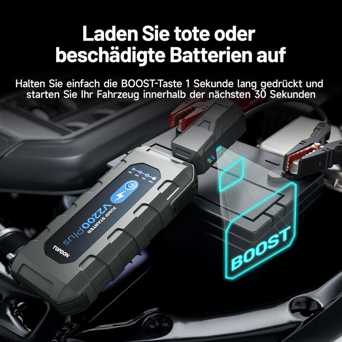 Powerbank TOPDON JS3000 для запуску двигуна, 24000mAh, 2200A, для бензинових (9.0L) та дизельних (7.0L) двигунів, з EVA-чохлом