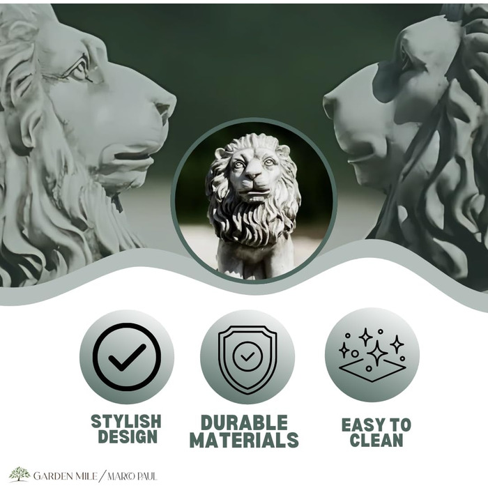 HomeZone 2 Piece Stone Effect Resin Lion Animal Garden Decorations Handmade Sculptures Lawn Statues Antique Decor Wildlife Sculptures