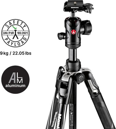 Компактний алюмінієвий штатив Manfrotto Befree Advanced з кулястим головкою та важевим замком Level Lock для DSLR та бездзеркальних камер, чорний
