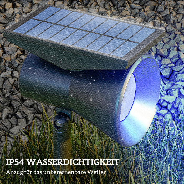 Outsunny Solar Lights Garden Lights with 2 Light Colors, IP54 Waterproof for Ground and Wall Mounting, Ideal for Balcony and Patio, Black
