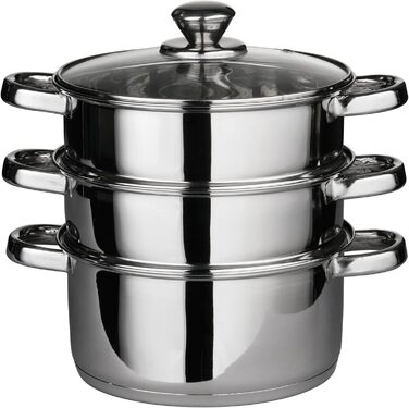 Паровар Premier Housewares з нержавіючої сталі, скляною кришкою, 28 x 22 x 25 см, сріблястий