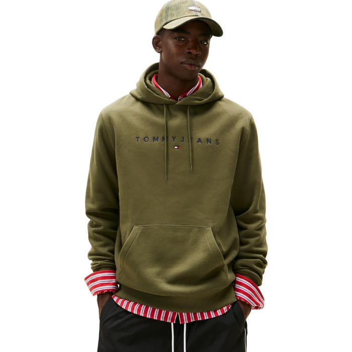Чоловіча толстовка-худі Tommy Jeans Linear Logo з капюшоном, темно-зелена (S)