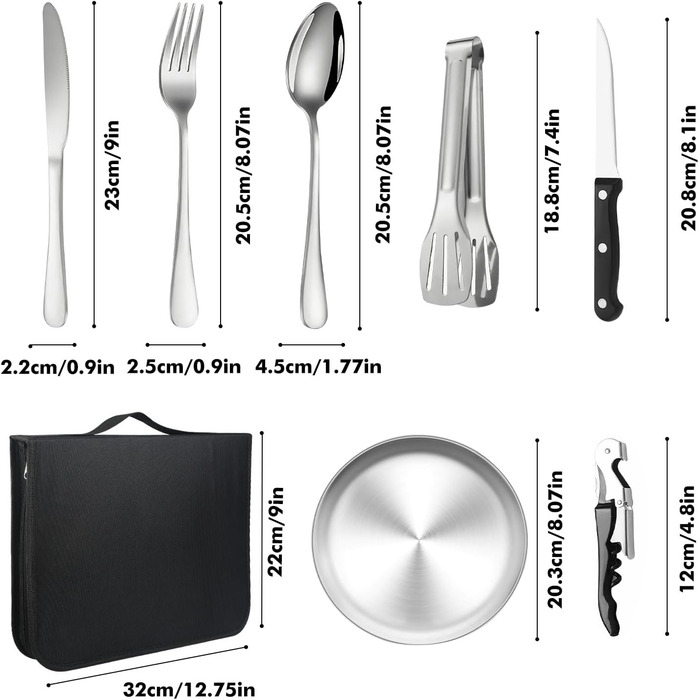 Набір столових приборів для кемпінгу на 4 особи, 20 предметів: набір виделок та столових приборів для пікніка, портабельне посуд, столові прибори з нержавіючої сталі з органайзером, багаторазовий, довговічний