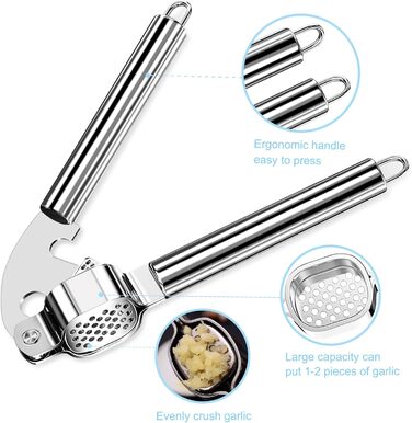 Прес для часнику Nutabevr з нержавіючої сталі з очищувачем та щіткою для чищення, прес для часнику з нержавіючої сталі, безпечний для миття в посудомийній машині