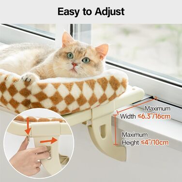 MEWOOFUN Cat Hammock Window Cat Bed Window Sill for Cats - 50x36cm Cat Bed for Radiator Cat Hammock with Soft Bed, Removable Suction Cup Free, Holds 18kg (Brown L - with Bed)