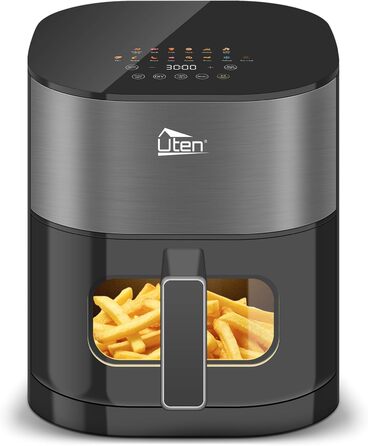 Універсальна аерофритюрниця Uten Dual Blaze 2000 Вт, 5,5 л, без масла, 14 програм, з оглядовим вікном, сірий квадрат