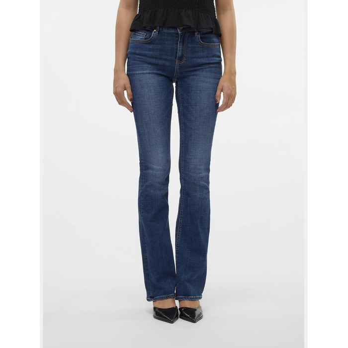 Джинси жіночі VERO MODA VMFLASH, середньої посадки, розкльошені, L/32L, темно-синій денім