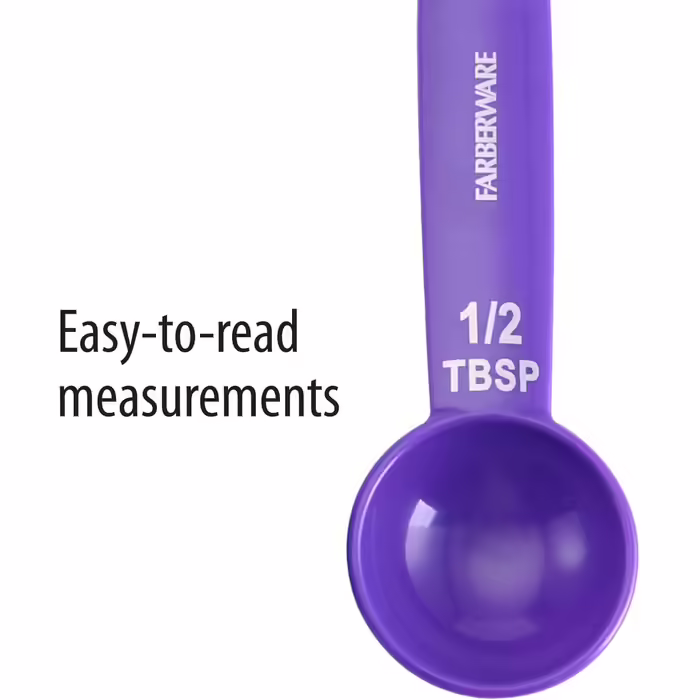 Farberware 5-Piece Measuring Spoon Set, perfect for measuring wet and dry ingredients, includes a detachable ring for optimal storage and organization, dishwasher safe, assorted.