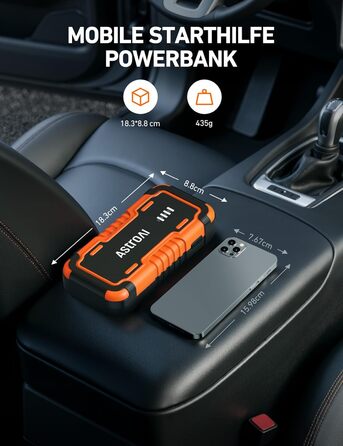 Powerbank AstroAI P10 для авто: пусковий пристрій, 10L бензин/8L дизель, 12V, LED, Orange