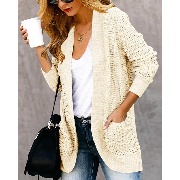 Жіночий в'язаний кардиган Saodimallsu з довгим рукавом, оверсайз, легкий, м'який, з кишенями, хакі (L, персиковий)