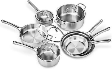 Набір каструль LeadZM з керамічним покриттям (22 шт.) для індукційних плит, сумісний з усіма плитами, без PFOA/PFOS (Бежевий) + Набір з 11 предметів з нержавіючої сталі (Сріблястий)