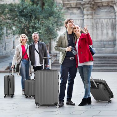 Набір валіз LALAHO 3/4/5 шт. з косметичками, з ABS пластику, сірий (4 шт.)