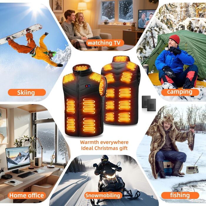 Обігріваюча жилетка для жінок та чоловіків з акумулятором 27000 mAh/7.4V, 17 зон обігріву, 3 режими температури, чорна, M-L