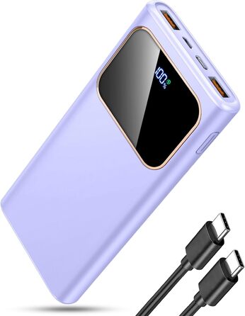 Power Bank 10000mAh з USB-C, 22,5W PD3.0/QC4.0, LED-дисплей, для iPhone/Android, фіолетовий