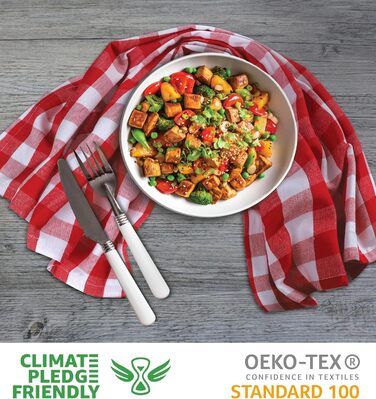 Urban Villa Kitchen Towels, Premium Quality, Dishcloths made from 100% Cotton, Mitered Corners, Ultra-Soft (Size 51x76 cm) Red/White Highly Absorbent Bar and Dish Towels - (Set of 6)