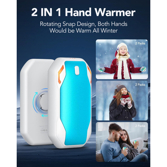 Електричні грілки для рук PHEJIE (2 шт.) - 3 режими нагріву, портативні, для активного відпочинку, кемпінгу, подарунок